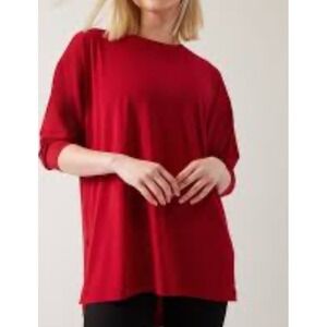 Athleta Women's Size S Inspire Top Tunic Red 3/4 Sleeve Relaxed Oversized Comfy
